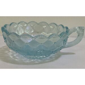 Vintage Imperial Aquamarine Blue Carnival Glass Candy Nut Bowl with Handle